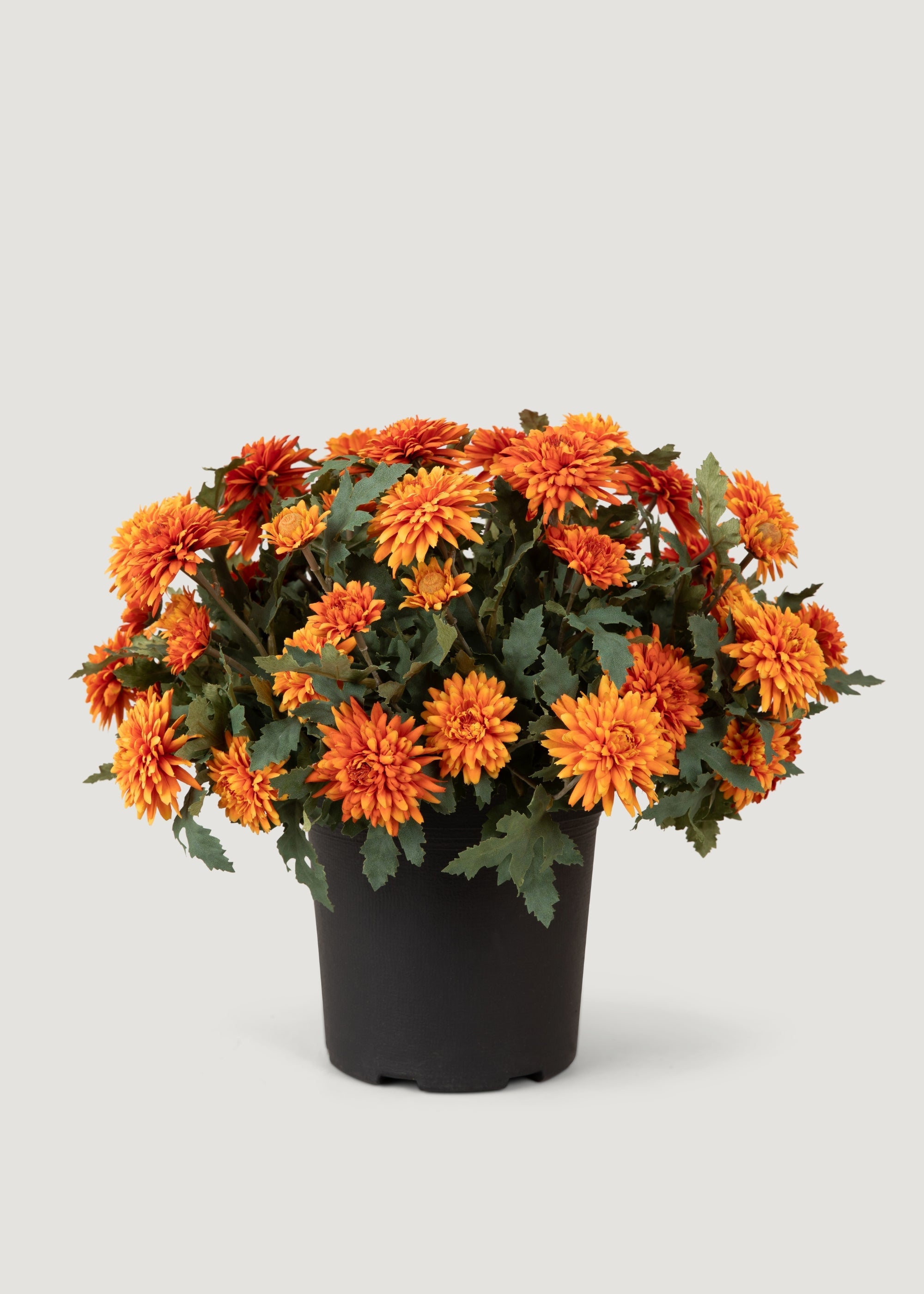 UV加工済み 屋内/屋外用鉢植え フェイク秋オレンジマムフラワー - 17インチ